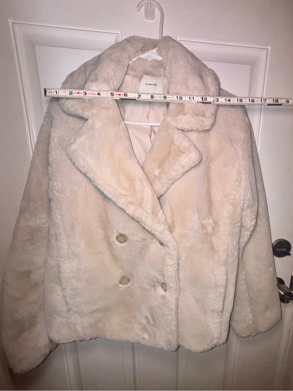 Vince Faux Fur Teddy Jacket Cream Double Breasted Machine Wash Cozy Luxe Large - Picture 8 of 10